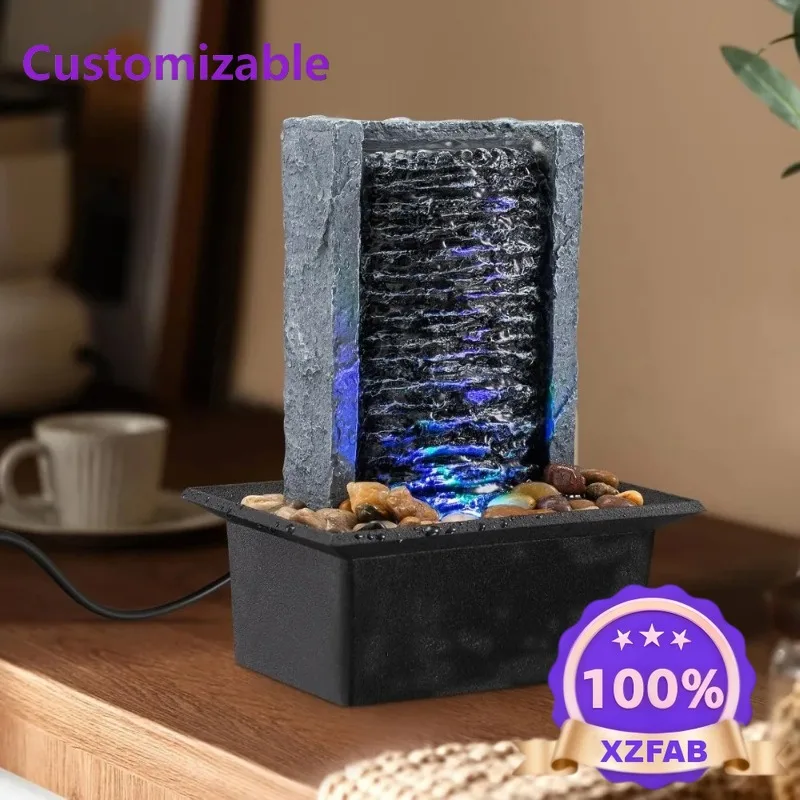 Factory Direct 2026 Tabletop Fountain Indoor Waterfall Rock Fountain LED-Lights Water Feature Waterfall for Modern Home and Offi