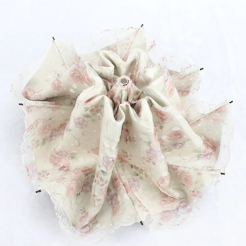 

Женский двухслойный зонт от солнца, черный клей, защита от дождя и солнца, кружевной дизайн, складной зонт, корейский Sle Fren