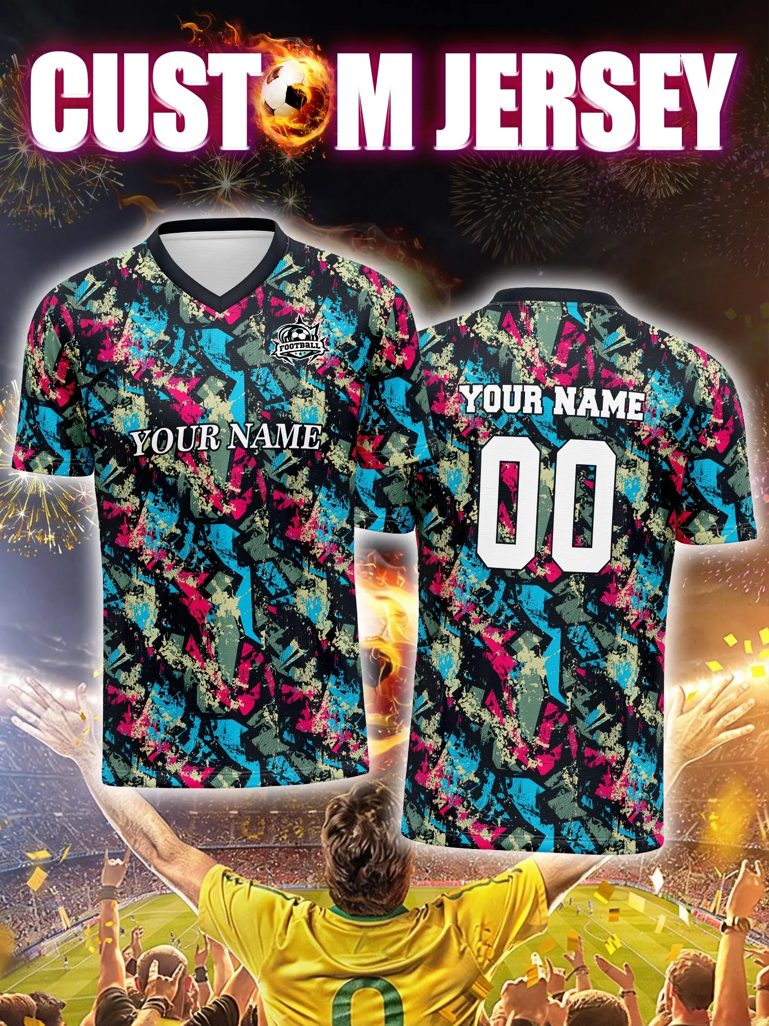 

Спортивная футболка с V-образным вырезом для взрослых и детей, с индивидуальным именем и номером, быстросохнущая, модная, с сублимационной печатью, 2026