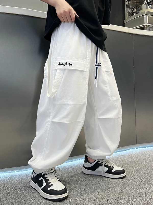 男の子用アイスシルクパンツ-夏用-薄手-ストレートレッグ-防蚊-ロングパンツ-韓国風-ルーズウエスト-ロングパンツ-キッズ用