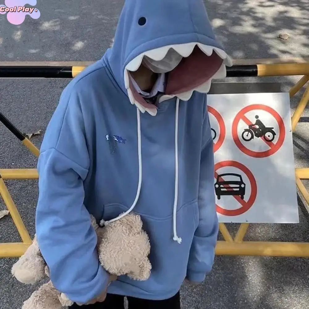 

Флисовые толстовки с длинными рукавами в виде акулы, пуловеры, толстовки с капюшоном на шнурке, повседневное верхнее пальто, шляпа с изображением акулы, свитер для школьников