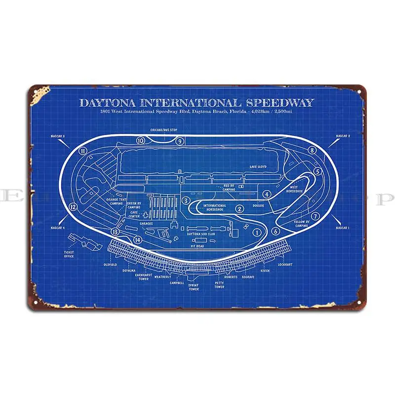 Póster de placa de Metal con diseño de decoración de garaje personalizado para Pub, diseño de cartel de estaño para Club, Daytona International Speedway