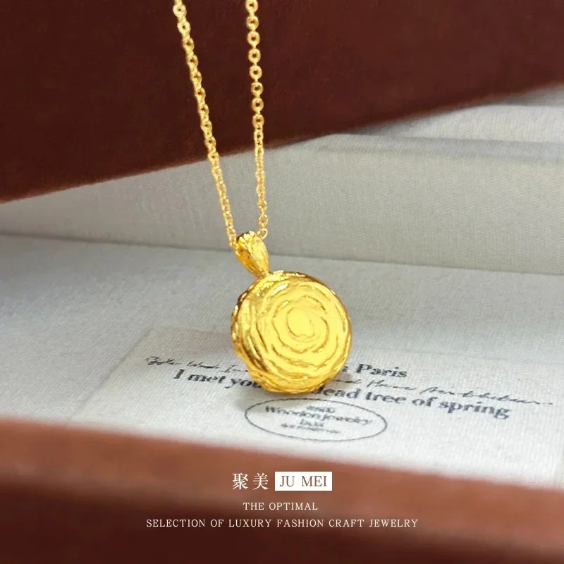Luxury 24K 9999 Pure Gold real gold Cornucopia green stone gourd pendant necklace women