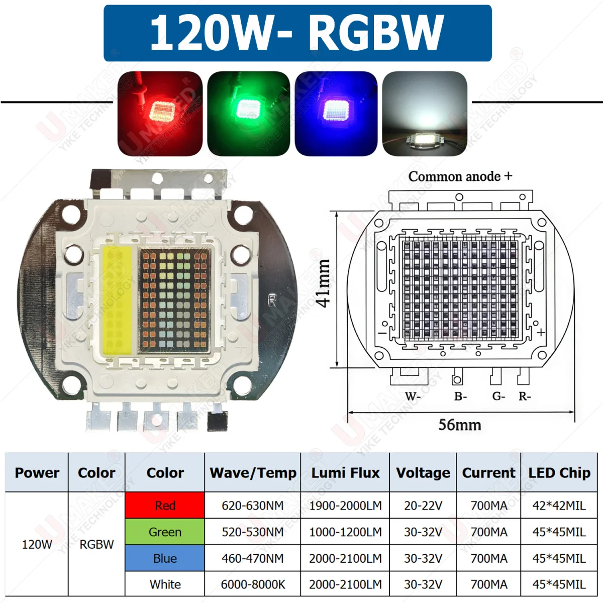 1pc 120W RGBW RGBWW RGBWY High Power LED 4 or 5 Channel COB Red Green Blue Yellow Amber Lamp Bulbs Chip For DIY Stage Lightings