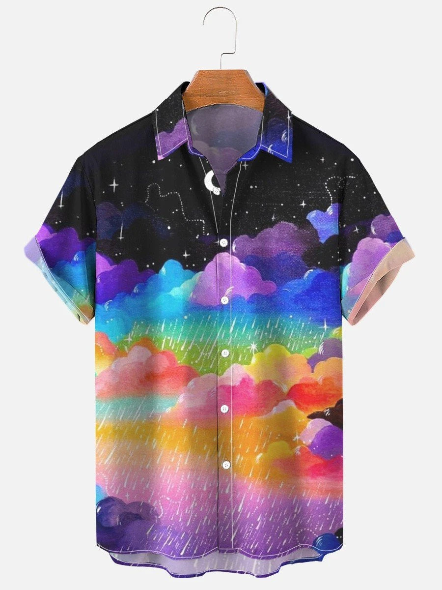 Molilulu Men's Fashion Vintage Clothing Retro Van Gogh The Starry Night Lapel Loose Short Sleeve Funky Hawaiian Shirts for men