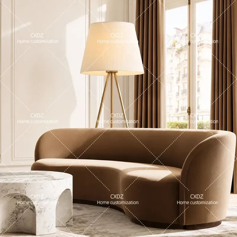 Curved Fabric Sofa for Small Living Room Hotel Homestay Corner Sectional Couch Modern Simple Design Special Shaped Seating