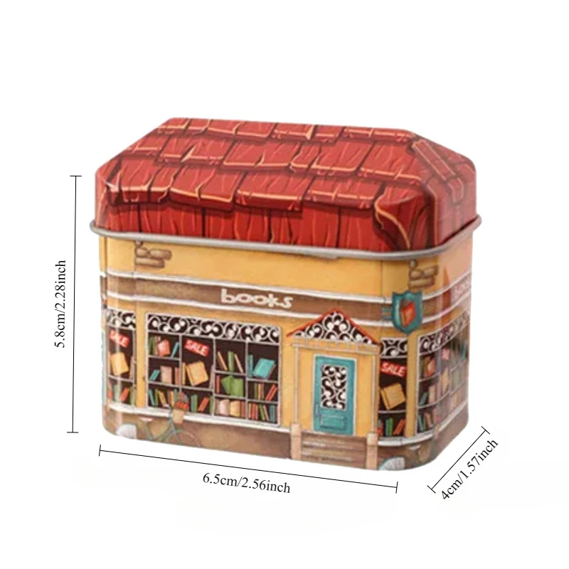 Mini Shop Design Collectables Tin Box Little House Seal Storage Box Candy Chocolate Container Small Packing Gifts for Kids Girl