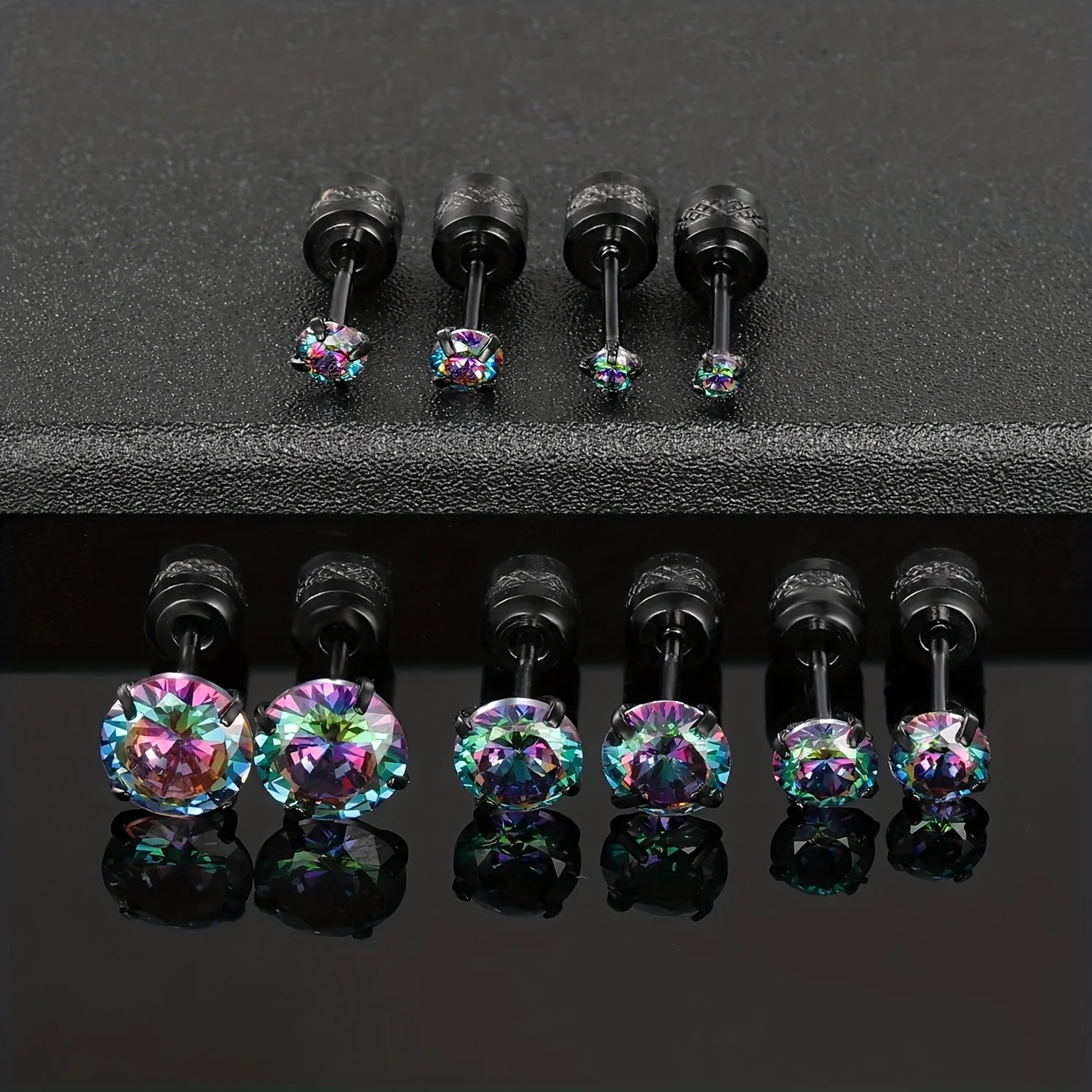 1 Pair Colorful Sparkling Zircon Black Stud Earrings Elegant Minimalist Style Stainless Steel Plated Jewelry Daily Casual 2-8mm