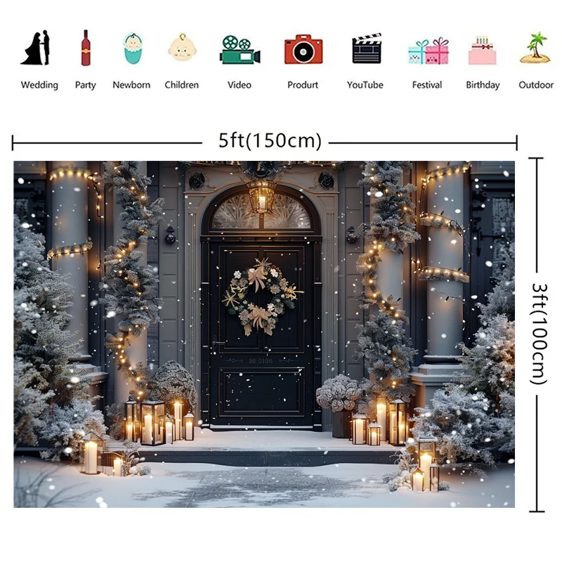 Mocsicka Winter Christmas Photography Background Gorgeous Xmas Wreath Decoration Holiday Party Home Photo Backdrops Studio