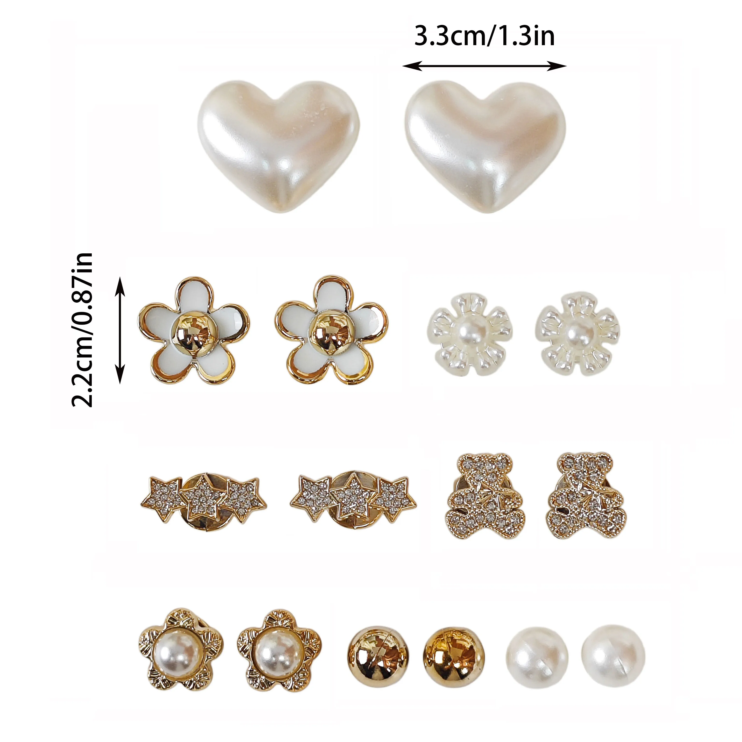 16Pcs DIY Shoe Decoration Charms Shiny Pearl Hearts, Flowers, Bears, Stars Decorative Buckles Non-Metal Lightweight Material Y2K Fashion Versatile Cute Personalized for Men and Women Suitable for Eva Beach Shoes, Sandals, Removable Shoe Decorations, Holiday Gifts