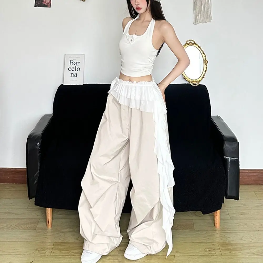 Embroidered Flower Lace Mini Skirt Irregular Y2K Streetwear Lace Up Ruffles Skirt Lace-up Design See Through Butt Curtain