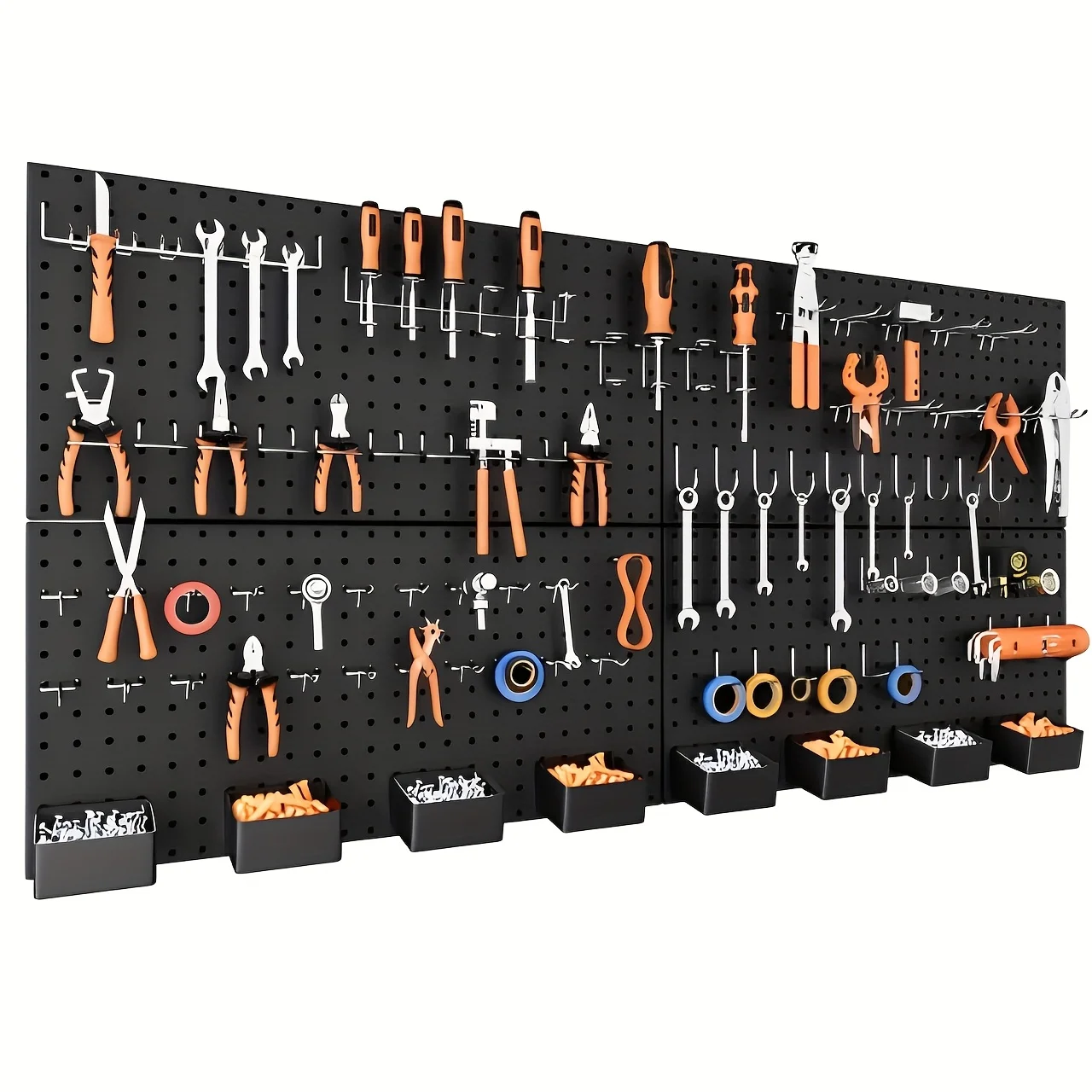 Organizador de pared de tablero perforado de Metal de 158 Uds., Kit organizador de herramientas de paneles perforados negros de 12*24 pulgadas con ganchos y contenedores de accesorios