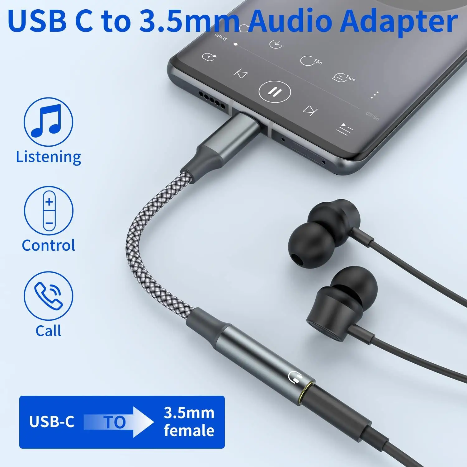 USB Type C to 3.5mm Headphone Jack Adapter, (2Pcs) USB-C 3 5mm Audio Cable Converter For IPhone15 Pro MAX Huawei