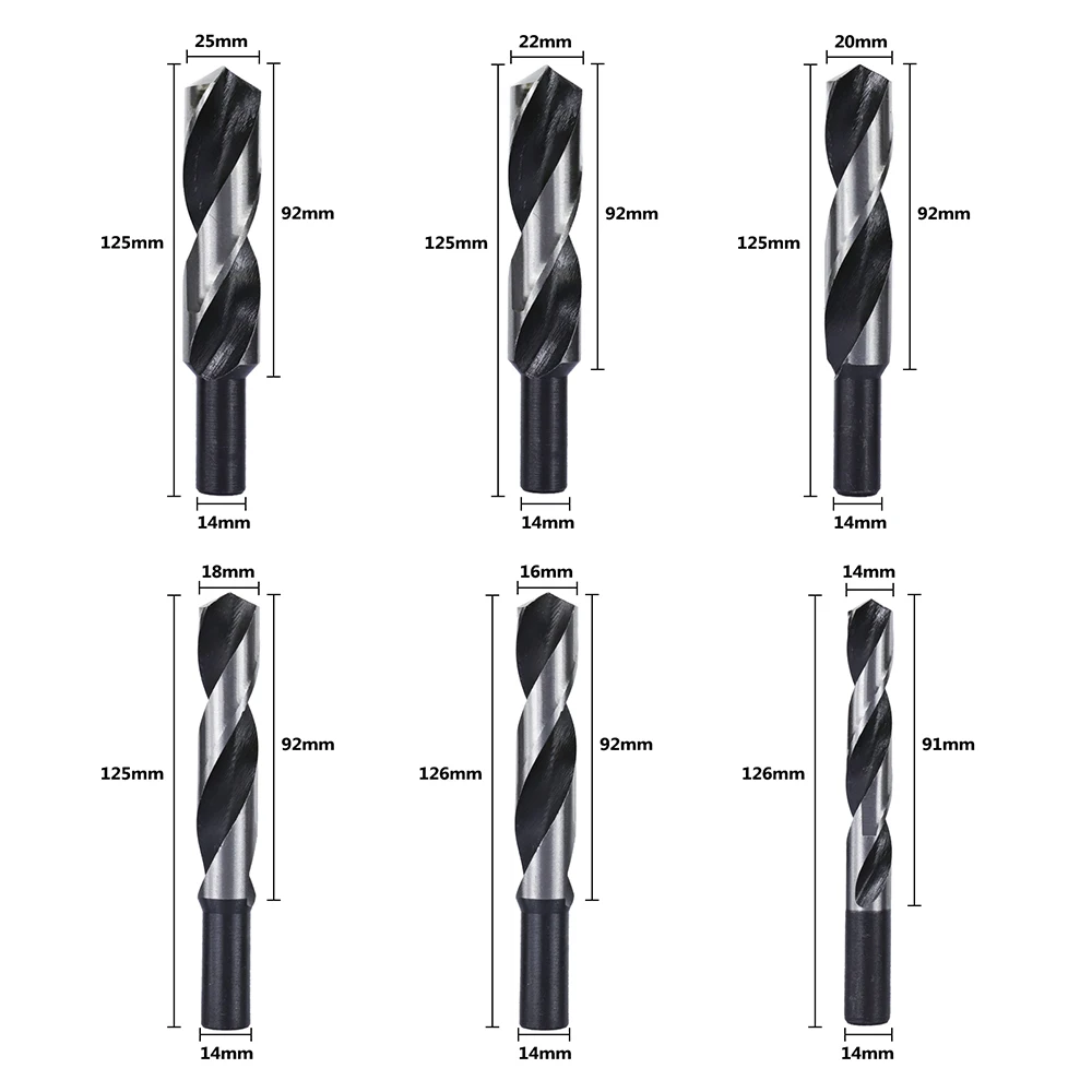 Reduced Shank HSS Drill Bit 14/16/18/20/22/25mm Hole Drill Cutter for Woodworking Carpentry Tools Twist Drill Bit