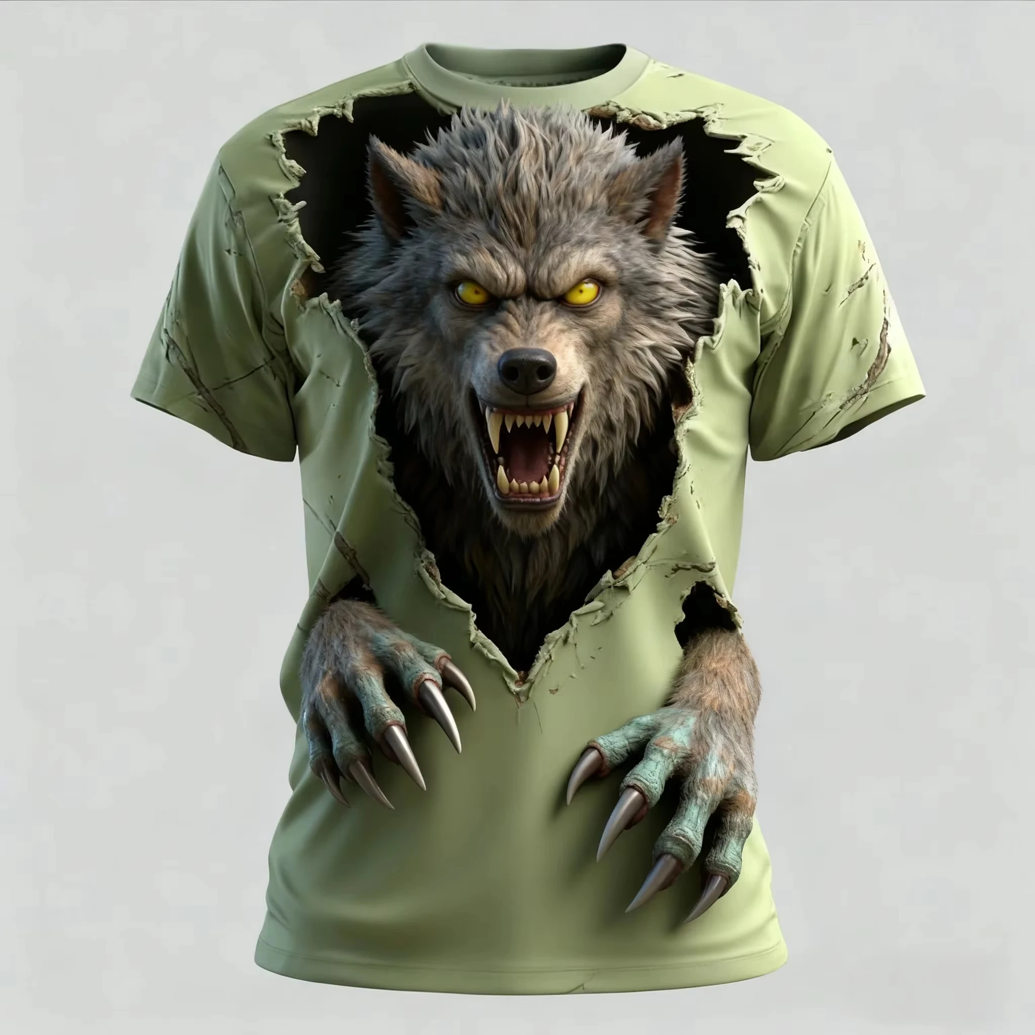 Men's “Full Moon Night Wolf Howl” Halloween Cool and Spooky Werewolf Print Short-Sleeve T-Shirt Streetwear Short-Sleeve T-Shirt