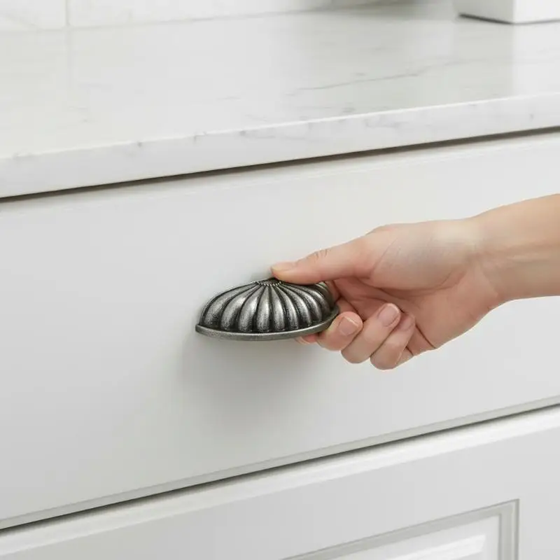 Solid Zinc Alloy Semicircle Shell Drawer Pulls Burr Free Cabinet Handles for Walk-in Closet Headboard Furniture Decor