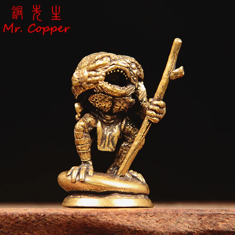 Solid Brass Toad Wizard Small Statue Desktop Ornament Vintage Animal Miniatures Figurines Home Decoration Crafts Tea Pet Decors