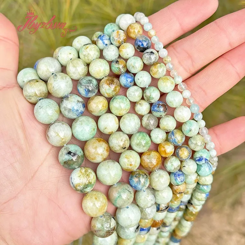 6/8/10mm Natural Green Azurite Round Smooth Stone Beads For DIY Necklace Bracelets Jewelry Making Spacer Strand 15 inches