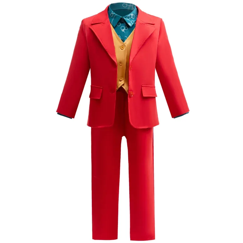 

Boys Movie Joker Outfits Formal Red Suit Jacket With T-Shirt Vest Pants Sets For Halloween Christmas Birthday Party Dress Up