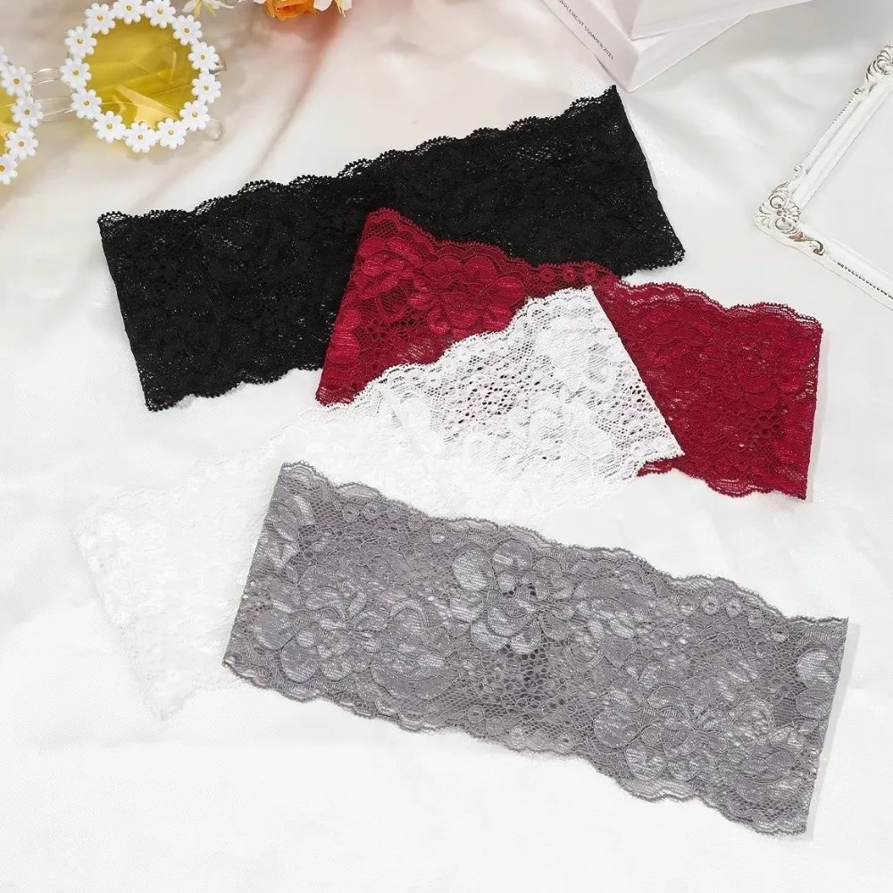 Korean Lace Floral Headbands Wide Solid Color Hollow-Out Lightweight Headwrap Spandex Breathable Mesh Elastic Hair Bands Female
