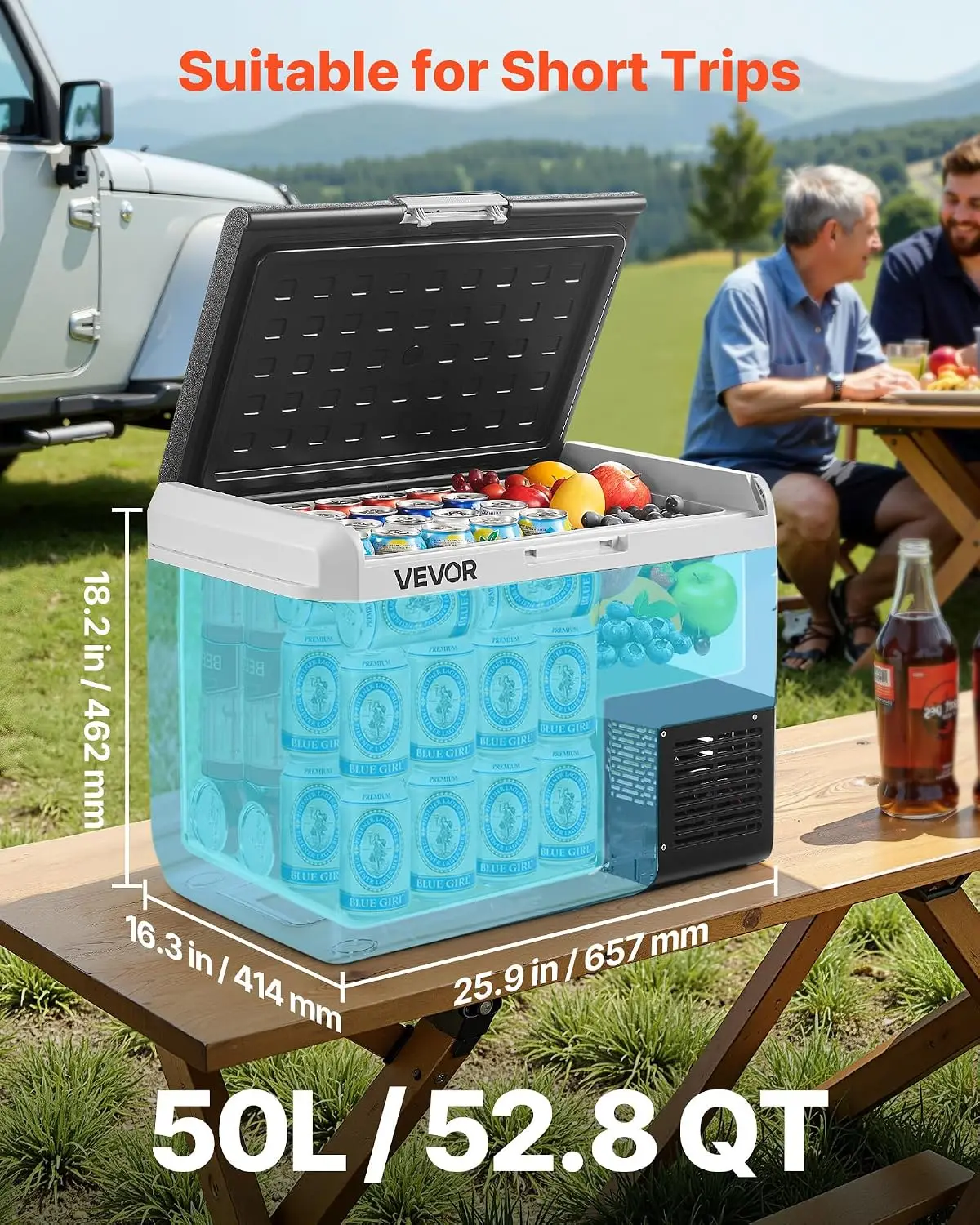 12V Car Refrigerator 52.8QT/50L Car Fridge Portable Electric Cooler