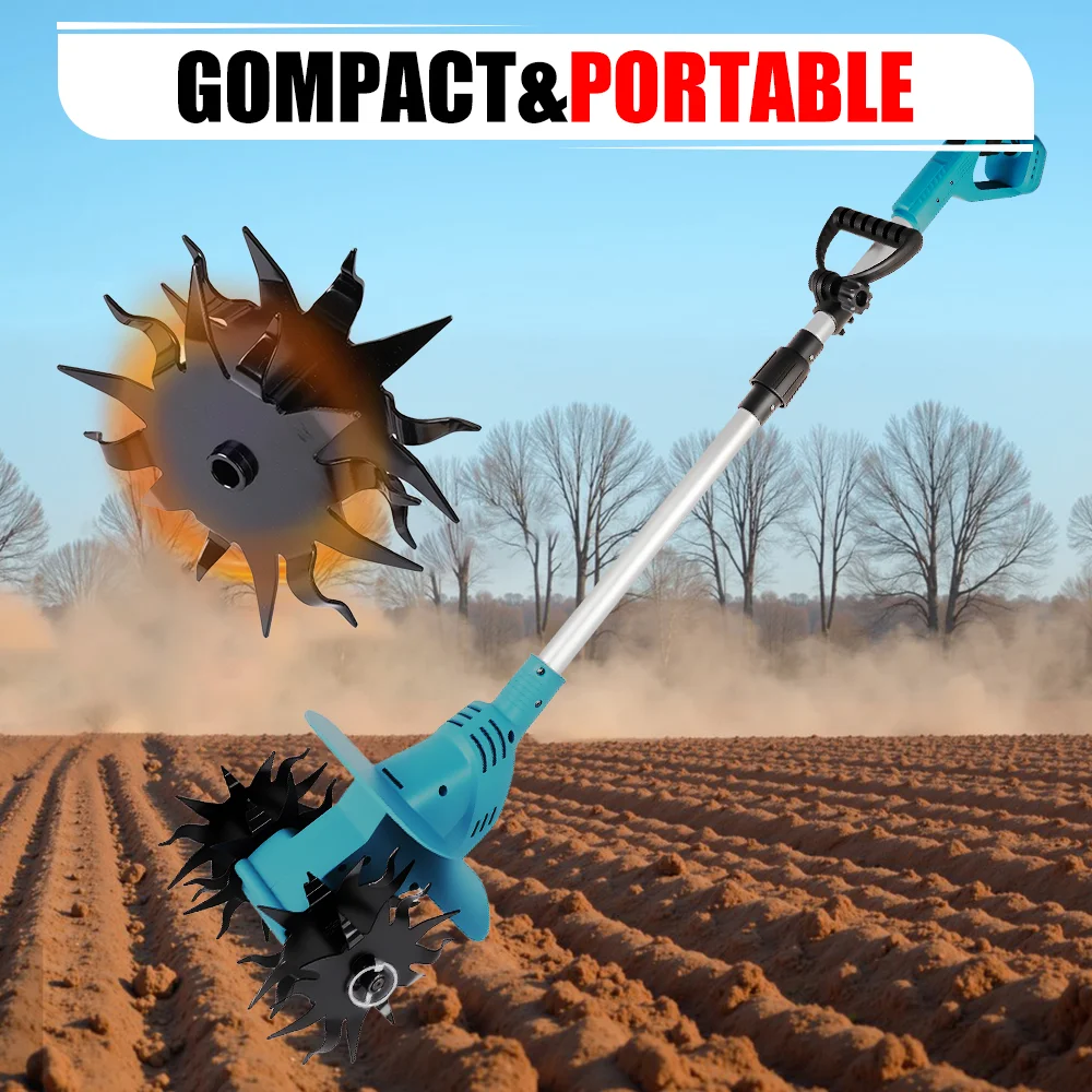 Podofo - Cultivador Eléctrico Inalámbrico para Jardinería, 330 RPM, con 4 Cuchillas para Labranza y Limpieza Suaves, Cultivador Manual para Macizos Elevados