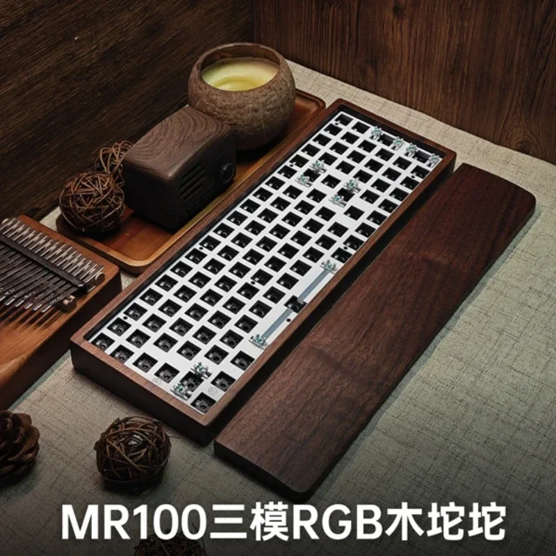 MR100 Wooden Mechanical Keyboard  Kit Custom Tri-mode Wireless Bluetooth 2.4G Hot-swap RGB Gasket VIA DIY for Keyboard Design