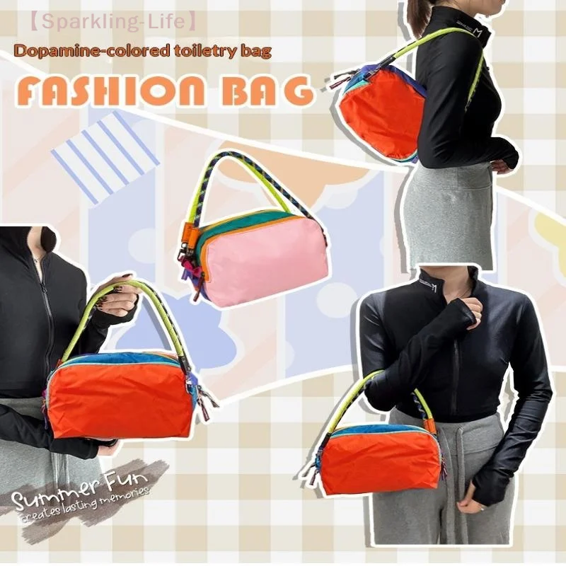 

【JYA1】Fashion Colorful Patchwork Crossbody Bag Multi Zipper Cosmetic Toiletry Bag With Woven Strap Shoulder Bag For Women Gifts