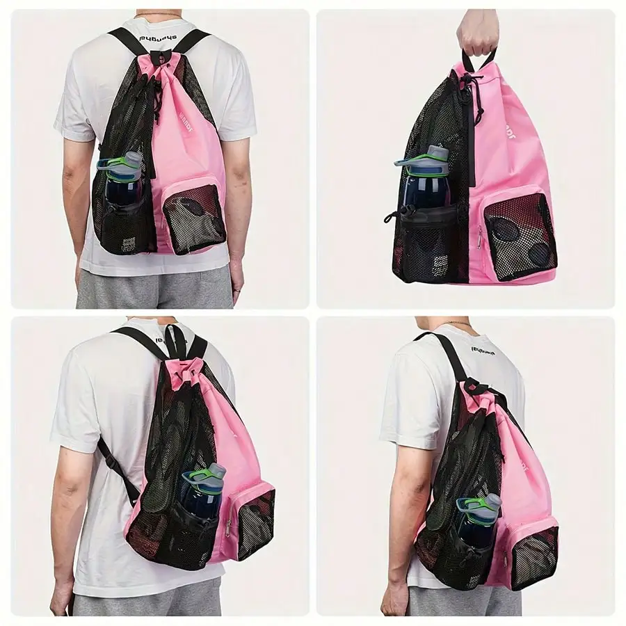 Swim Bag Mesh Drawstring Backpack Best Travel Backpack For School With Wet Bag For Swimming Gym And Workout Equipment