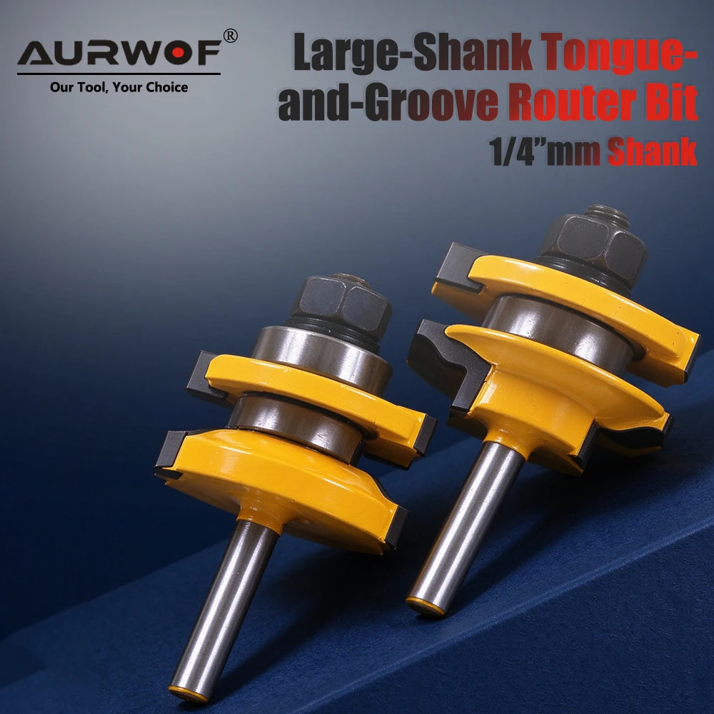 AURWOF 1/4 & 6mm Shank Door Frame Router Bit Bearing Guided Joint Milling Cutter Woodworking Tool For Cabinet Door Making 75mm