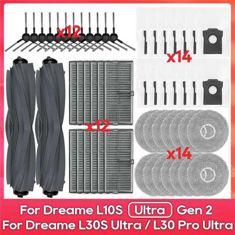 

A005-Запчасти и аксессуары для Dreame L10S Ultra Gen 2, L30S Ultra, L30 Pro Ultra: основная и боковые щетки, фильтры, салфетки для влажной уборки, мешки для сбора пыли