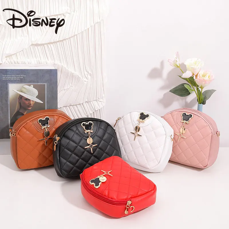 

MINISO Disney Pu Round Bag New 2023 Girl Messenger Bag Fashion Mickey Pendant Embroidered Rhombus Bag Purses and Handbags