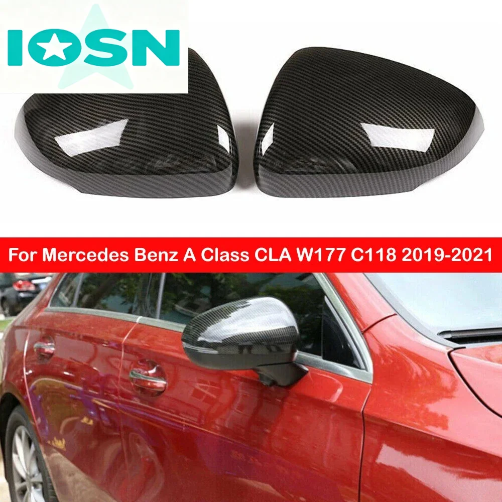 For LHD Mercedes Benz A Class CLA W177 C118 2019-2021 LHD 2PCS Side Door Rearview Mirror Cover Trims Car Accessories Replacement