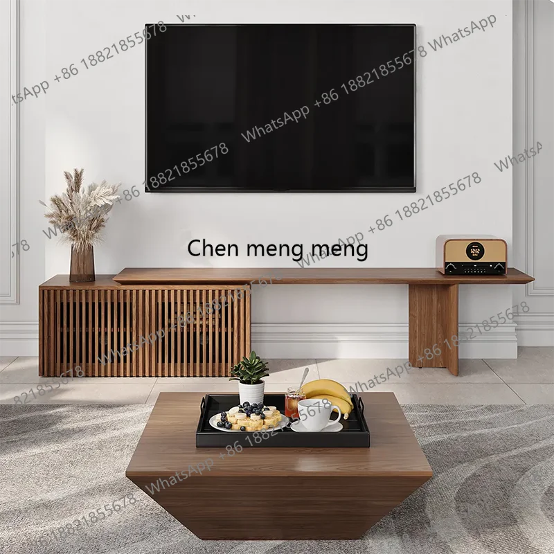 

solid wood TV cabinet, wabi-sandy wind retro living room floor-to-ceiling side cabinet, household retractable low cabinet
