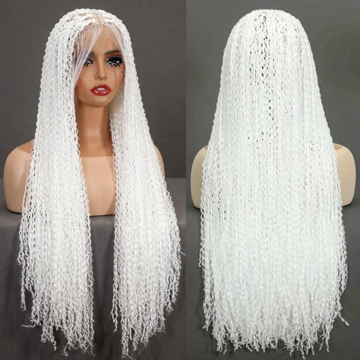 

Парик с полной кружевной основой для женщин, 24 дюйма, с мелкими глубокими волнами, плетеный, длинный, белый, синтетический, с эффектом натуральных волос