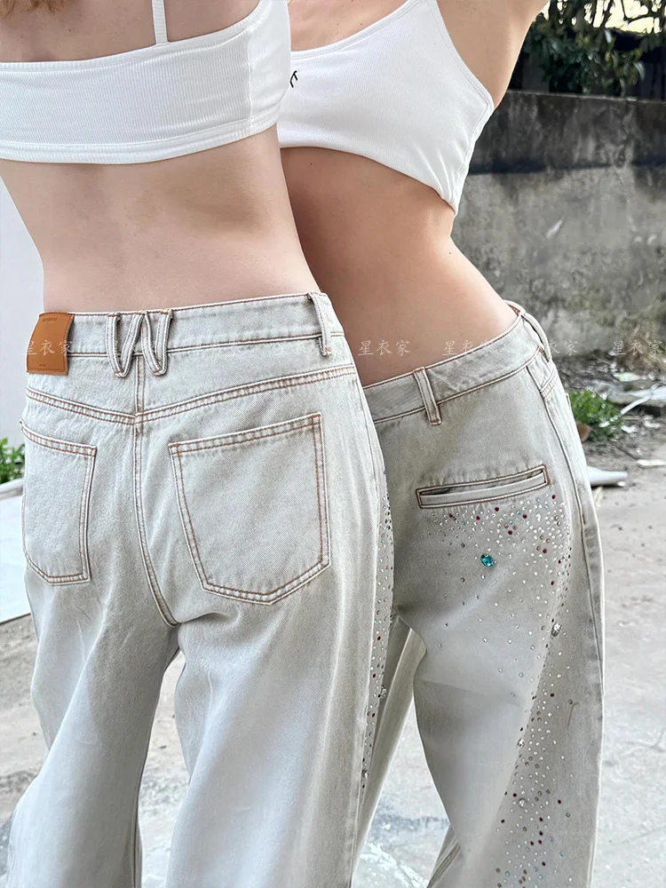 2025 Nowe letnie modele Dżinsy z szeroką nogawką z wysoką talią Damskie wyszczuplające proste jasnoniebieskie luźne spodnie Moda uliczna Długie spodnie