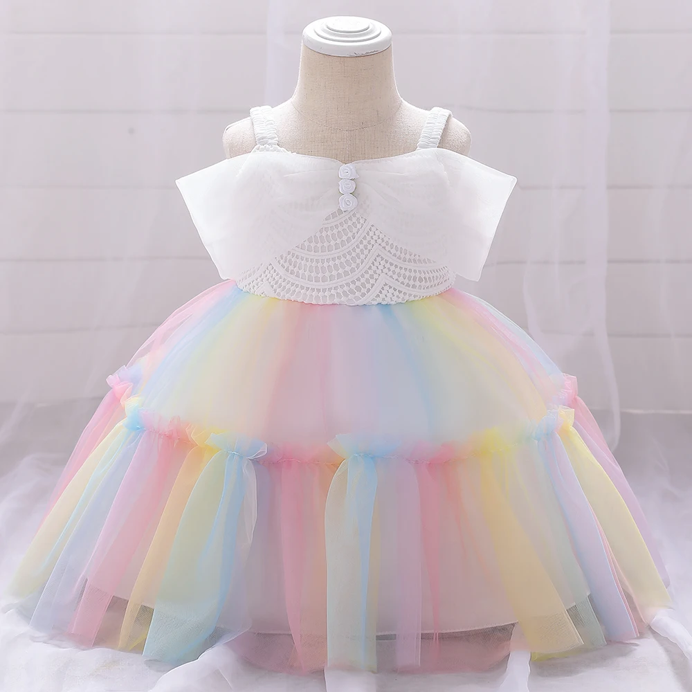 Colorful Tulle Bow Baptism Baby Girls Party Dress Infant Toddler 1st Birthday Wedding Princess Dresses for Girl Bridemaids Gown