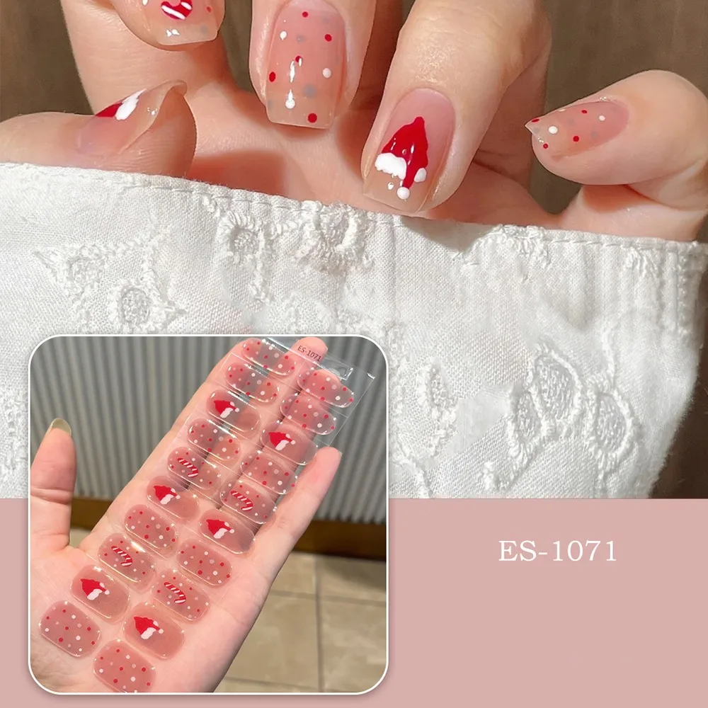 Christmas Style Semi Cured Gel Nail Strips Salon-Quality Works with Nail lamp Semi Cured Gel Nail Stickers