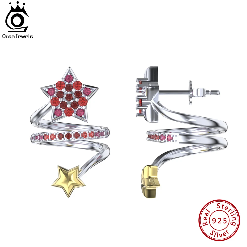 

ORSA JEWELS 925 Sterling Silver Elegant Star Earrings Brilliant Red Cubic Zirconia Eardrop Jewelry for Women Birthday Gift EQE84