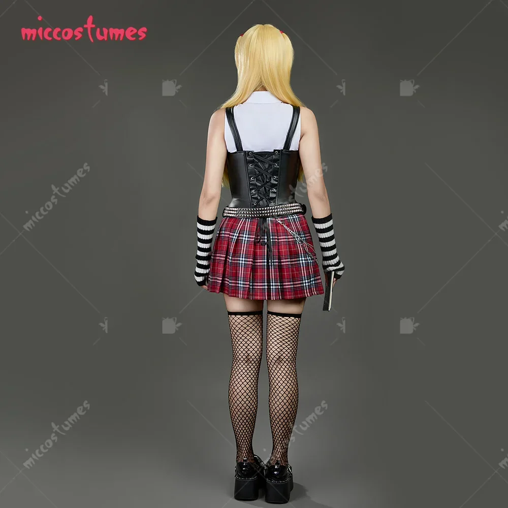 haikyuu Women\'s Misa Cosplay Costume Shirt Vest Set with Red Plaid Skirt and Waist Chain Halloween Cosplay Costumes