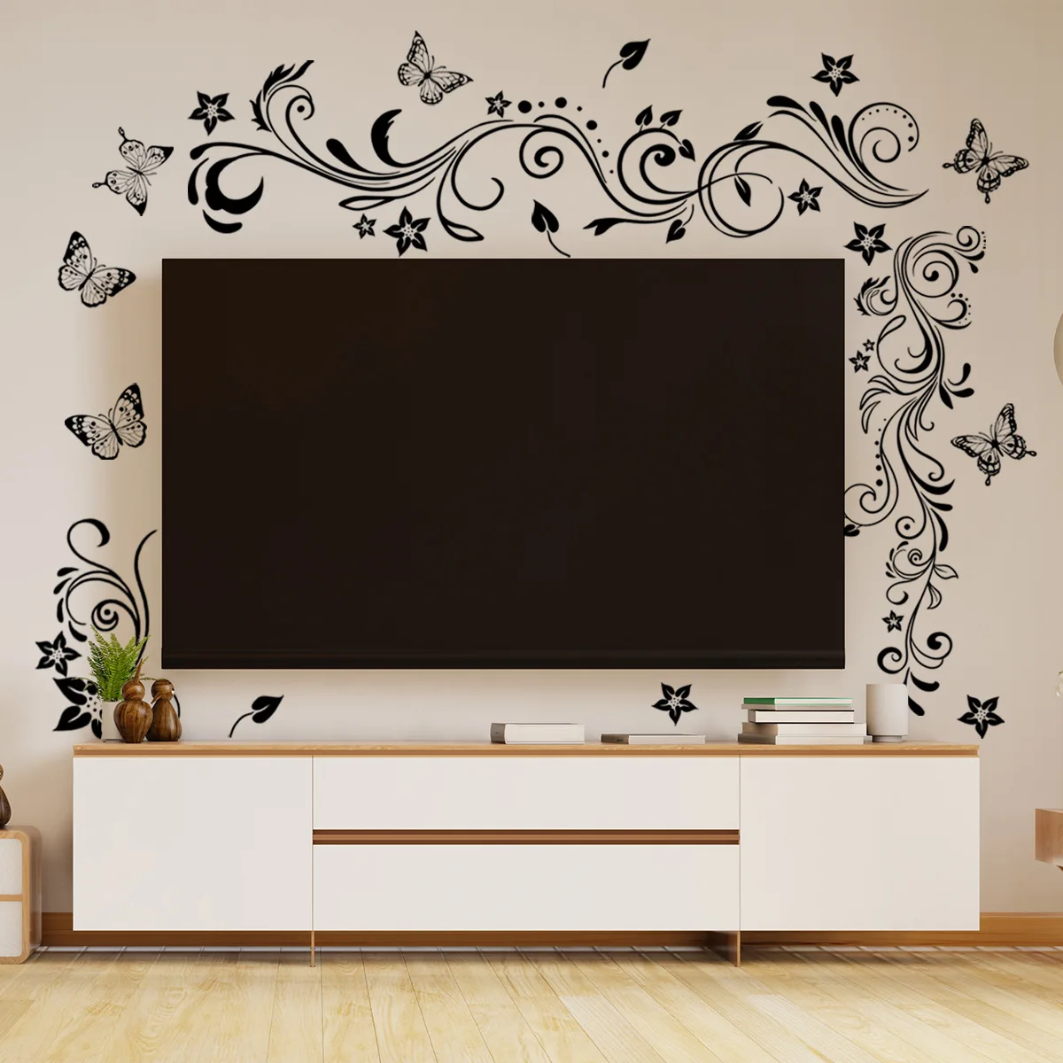 

Pure black flower door sticker living room bedroom background wall sticker decorative self-adhesive wall sticker