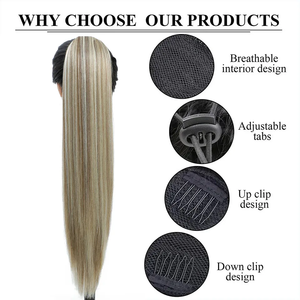 165g Straight Drawstring Ponytail Synthetic Hair Extensions P4/30 Blonde Brazilian Hairpiece Ponytail Clip In Extensions 28inch