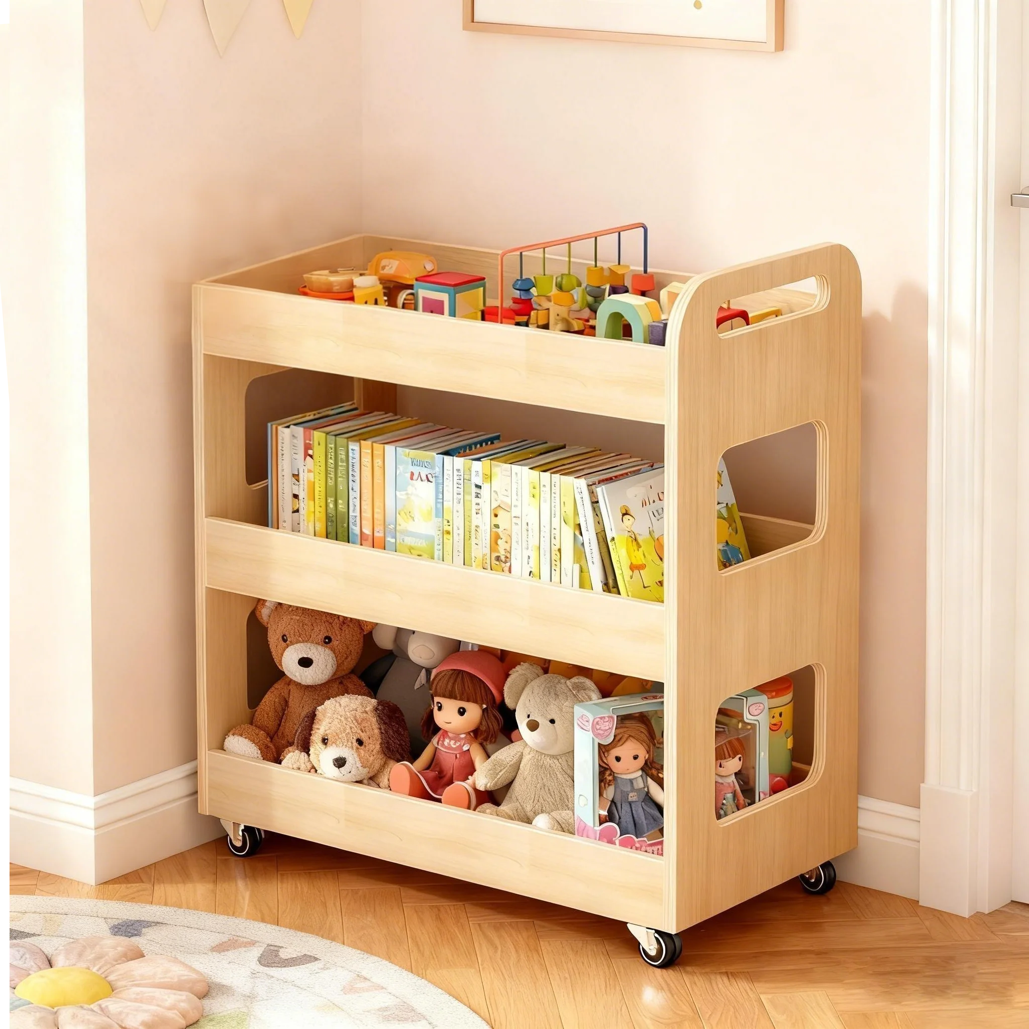 Wooden Bookcase Toy Storage Small Bookshelf Personalized Bookshelf Nursery Toddler Book Display Kid Book Case With Wheels