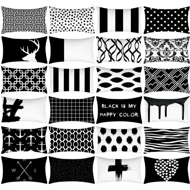 Rectangular Pillowcase Sofa Decorative Pillow Geometric Print Cushion Cover Simple Style Black and White