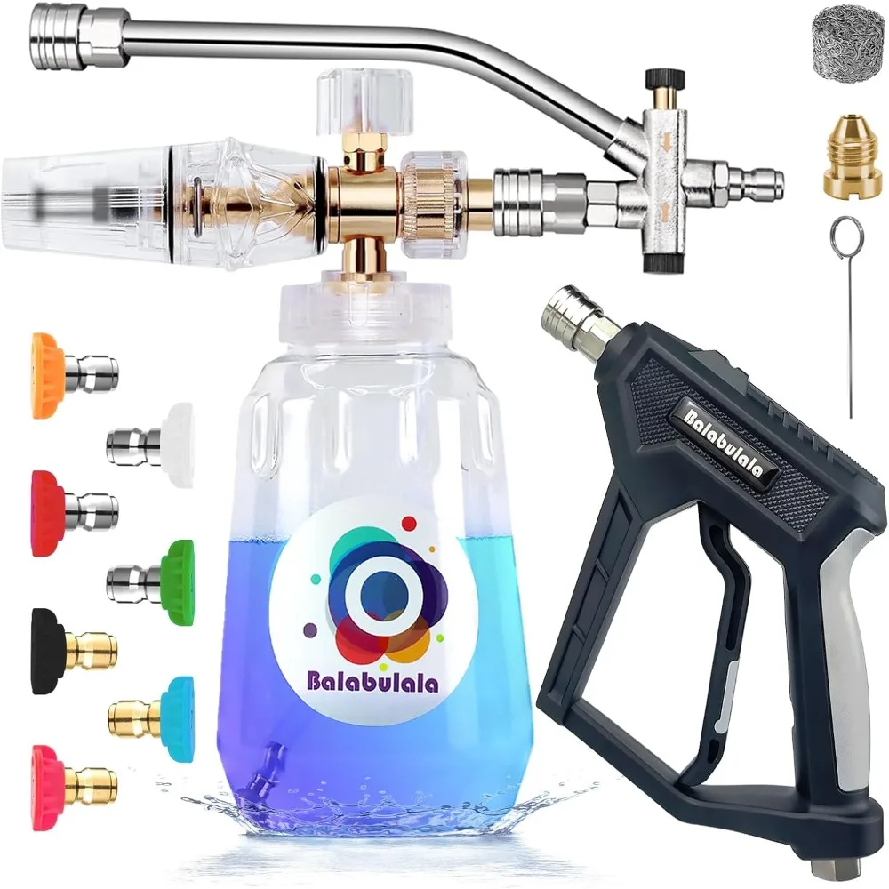 

Foam Cannon with Dual Connector, Balabulala Dual Connector Foam Cannon with 5000PSI Pressure Washer Gun,7 Nozzles, 1/4 Quick Con