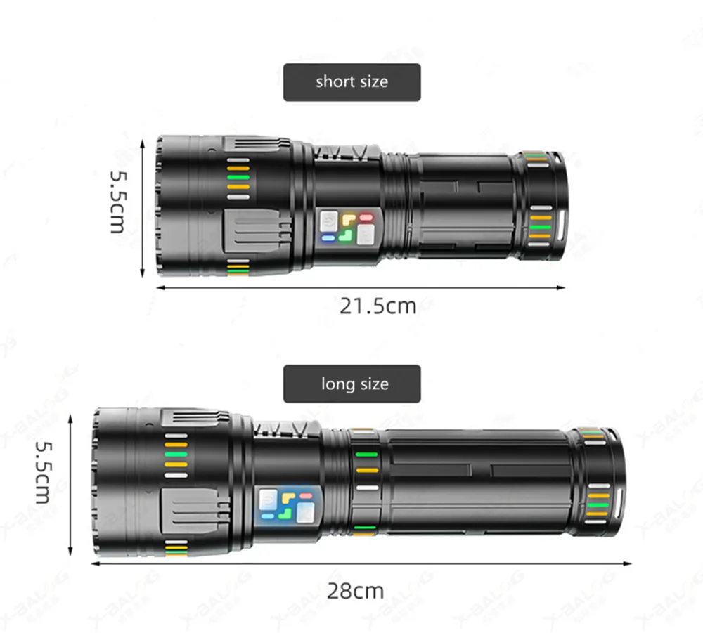 ハイパワーLED懐中電灯,90W,長距離,充電ズーム,緊急,キャンプ,釣り,明るいディスプレイランプ付き