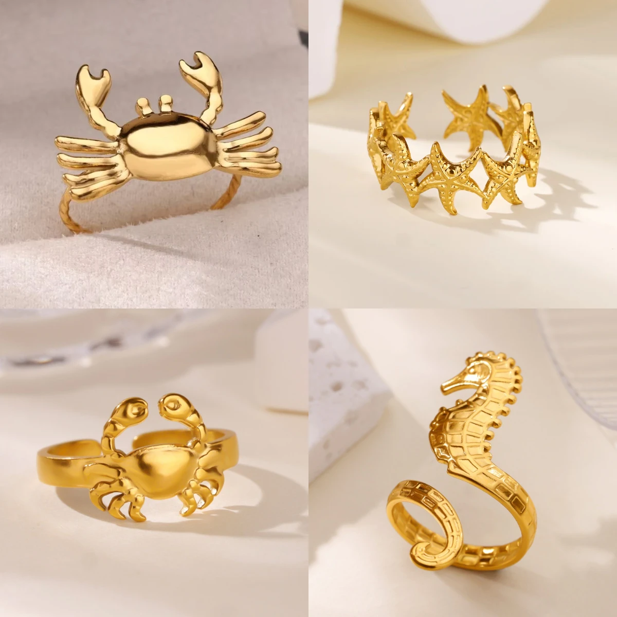 2023 Gold Farbe Schildkröte Öffnung Ring Für Frauen Trend Edelstahl Wasserdicht Seestern Bague Elegante Schmuck Weihnachten Geschenke