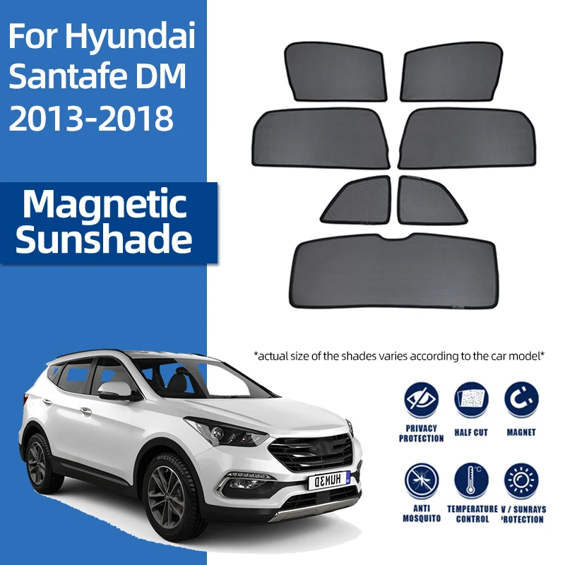 Магнитные солнцезащитные шторки для Hyundai Santa Fe DM 2013-2018: на лобовое стекло, задние боковые окна, для защиты детей