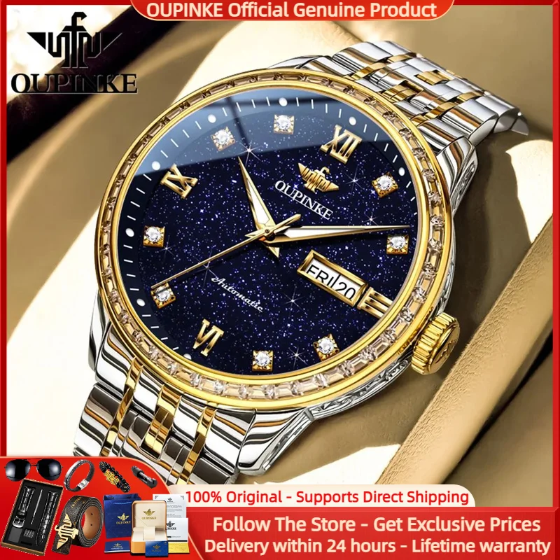 

OUPINKE 3258 Men Watch Luxury Fashion Night Light Starry Sky Watch Brand Men Sapphire Mirror Original Automatic Mechanical Watch