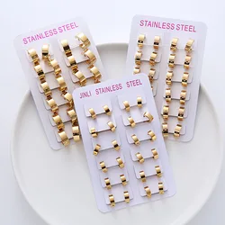 12pairs/set Stainless Steel Charm Smooth Surface Hoop Earrings High Polished Round Earring Clips For DIY Fashion Jewelry Gifts